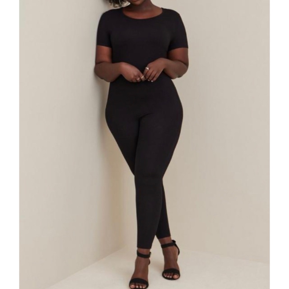 🆕 Black Cotton Short Sleeve Full Length Catsuit 1 1X 14 16 NWT Torrid New!
